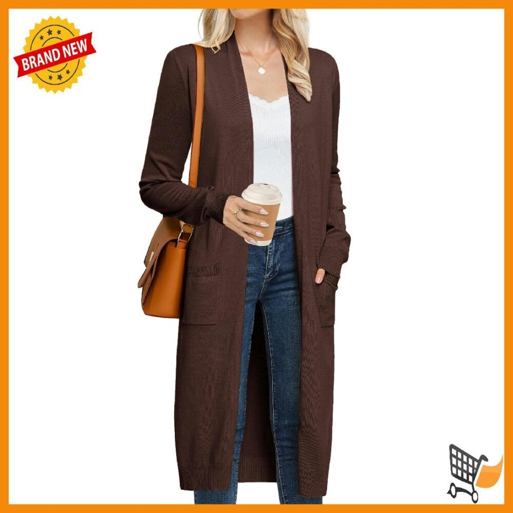 Lightweight Long Cardigan Sweater with Pockets, Open Front Duster Coat